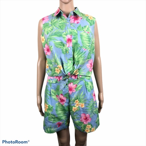 Vntg. Lauren Ralph Lauren Linen 2 Pc. Short Set - Picture 1 of 11